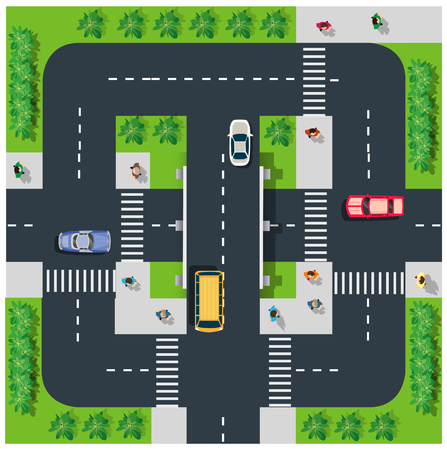 Top view of the road with cars streets traffic city