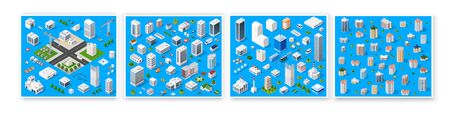 Isometric set 3d module block district partのイラスト素材