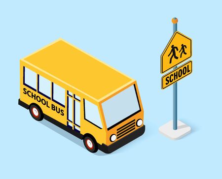 Isometric school bus urban infrastructure cars and buses transportのイラスト素材