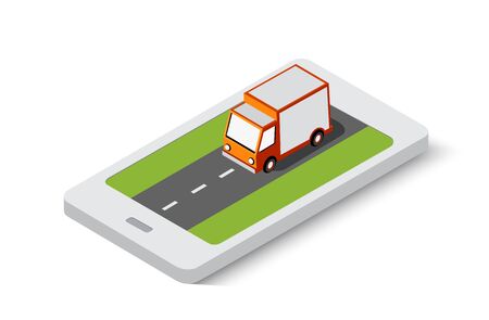 Online delivery transport transportation of isometric cityのイラスト素材