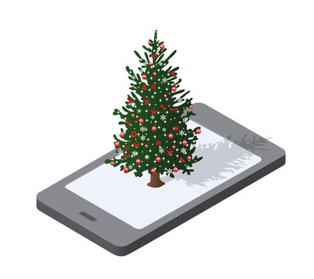 Phone concept of winter holiday module block city fir treeのイラスト素材