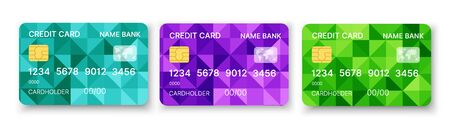 Credit cards set multicolor template vector with abstract triangle geometric design background with...