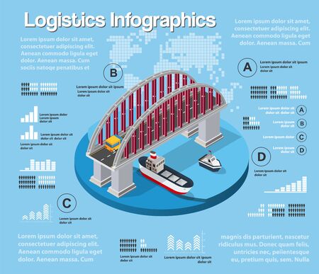 Logistic illustration infographics of urban road transport and traffic in the field of industrial construction and heavy industry. Template for presentation and designのイラスト素材