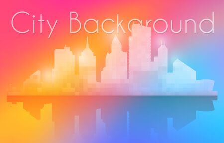 Silhouette of city structure downtown urban modern street of architecture with a building, tower, skyscraper. Cityscape skyline landscape background for business concept illustrationのイラスト素材