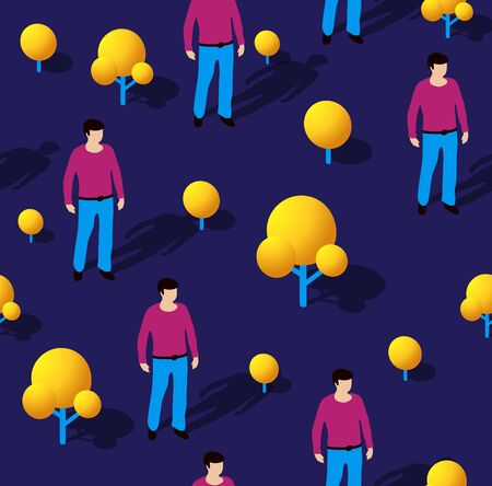 Isometric seamless repeating pattern people business businessman Trendy Flat concept of violet style, 3d modern design. Vector illustration of modern business backgroundのイラスト素材