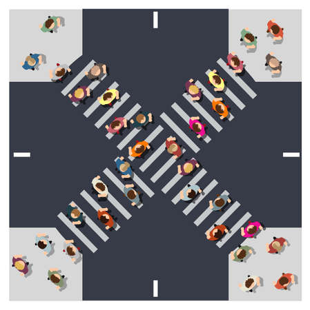 Top View from above the intersection of the street with the peopleのイラスト素材