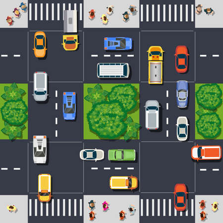 The top view is a map of the city district module block with town infrastructureのイラスト素材