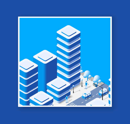 Isometric 3d district part of the city with a street