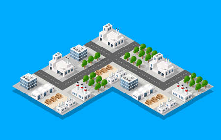 Set of the landscape of industrial objects plant, 3d illustrationのイラスト素材