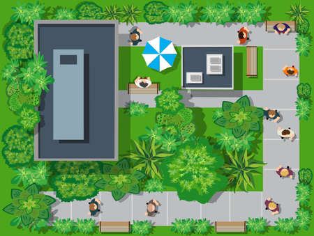 A top view from above is a city map of a urban parkのイラスト素材