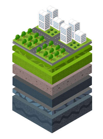 Soil Layers cross section geological green grassのイラスト素材