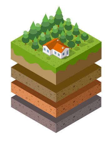 Soil Layers cross section geological green grassのイラスト素材