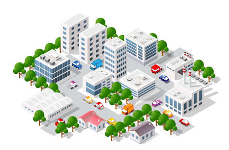 Isometric view of the city. Collection of houses 3Dのイラスト素材