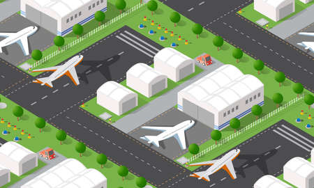 Seamless pattern Isometric 3D city airport with transport