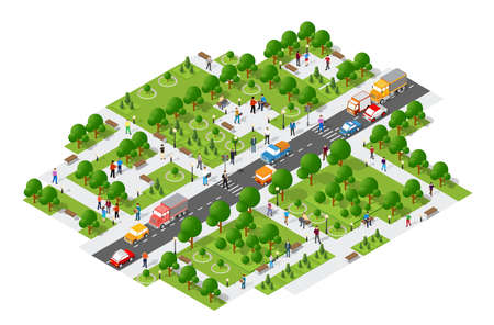 Isometric people walking lifestyle socializing in urbanのイラスト素材