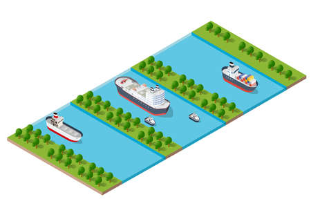 Isometric modern modern city with water river embankment.のイラスト素材