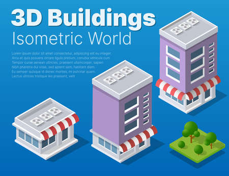 Isometric 3d module block district part of the cityのイラスト素材