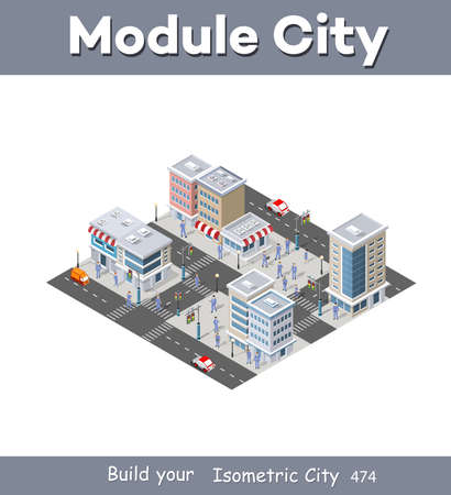 Isometric 3d module block district part of the cityのイラスト素材