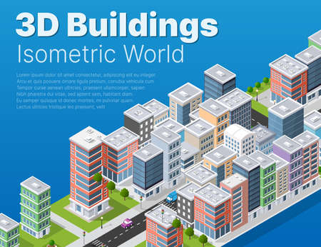 Isometric 3d module block district part of the cityのイラスト素材