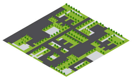 Perspective view from above to the city quarter of the highway intersection of streets urban...