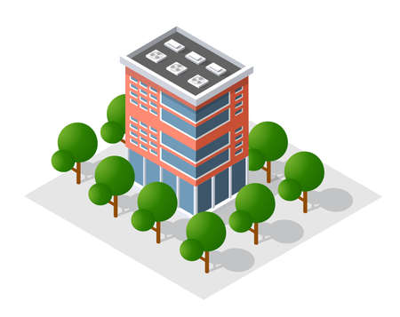 The smart building home architecture is an idea of technology business equipment flat style urban isometric illustrationのイラスト素材