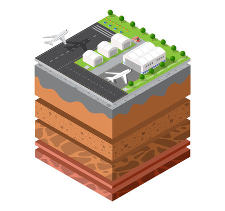 Soil layers geological set and underground beneath nature landscape isometric sliceのイラスト素材