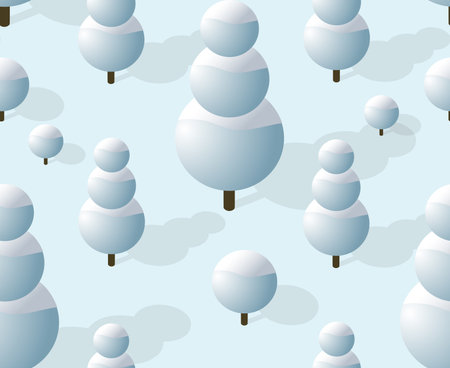 The seamless pattern is the Christmas background of the isometric forest park rural landscape with trees. Stock 3D illustrationのイラスト素材