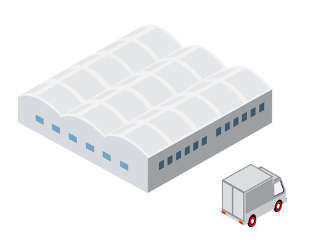 Isometric 3D city module industrial urban factory infographic elementのイラスト素材