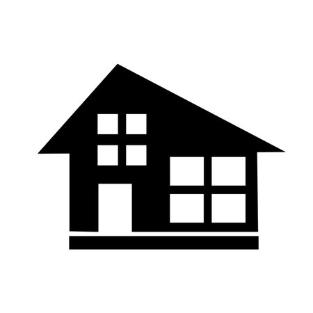 Icon of real estate commercial, residential and industrial black isolated retro flat building, house, home web button vector illustrationのイラスト素材