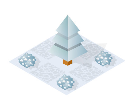 Isometric Winter Park with snow, trees. A conceptual object for web gaming, design and creativity.のイラスト素材