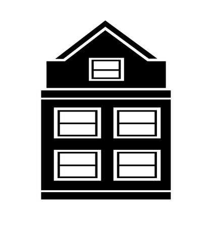 Icon of real estate commercial, residential and industrial black isolated retro flat building, house, home web button vector illustrationのイラスト素材