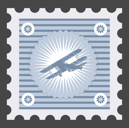 Old postage stamp with the image of airplane.のイラスト素材