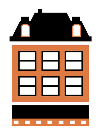 Vector city building apartment residential flat color single houseのイラスト素材