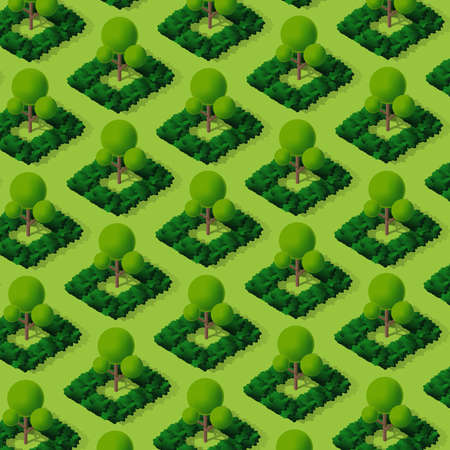 Isometric 3d trees park forest camping nature elements for landscapeのイラスト素材