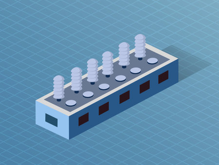 Building Isometric 3D dimensional factory industry of the modern architectureのイラスト素材