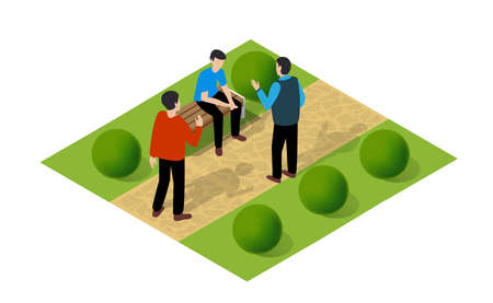 Isometric people lifestyle communication in an urban environmentのイラスト素材
