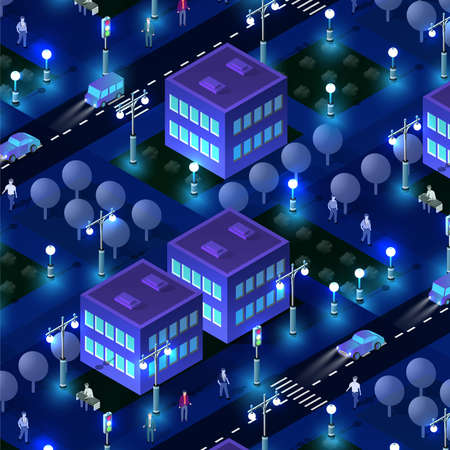 The night smart city people background 3D futureのイラスト素材