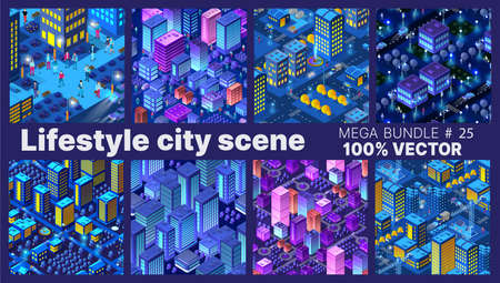 The Lifestyle set city people background 3D future neon ultravioletのイラスト素材