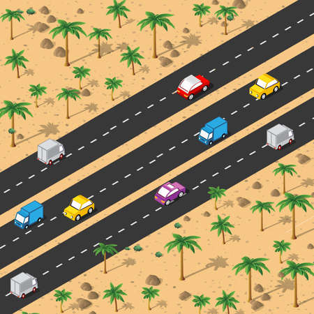 Desert highway Isometric urban area of the city infrastructureのイラスト素材