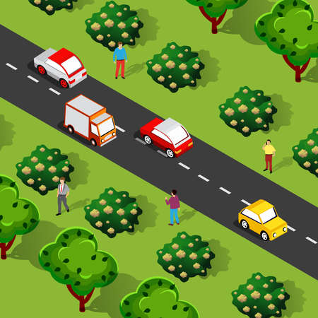 Isometric street people crossroads 3D illustration of a cityのイラスト素材