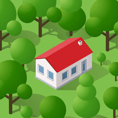 Isometric autumnal city with houses and streets with treesのイラスト素材