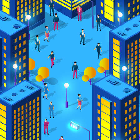 The night city people background 3D neon ultravioletのイラスト素材