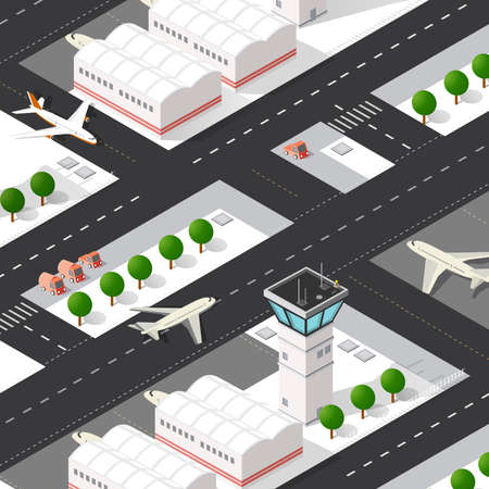 Isometric 3D airstrip of the city international airportのイラスト素材