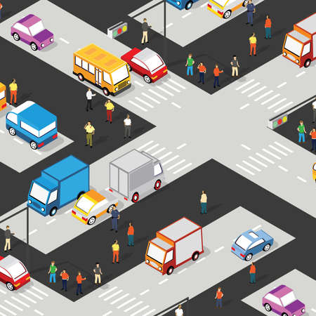 Isometric Crossroads intersection of streets of highways with trafficのイラスト素材