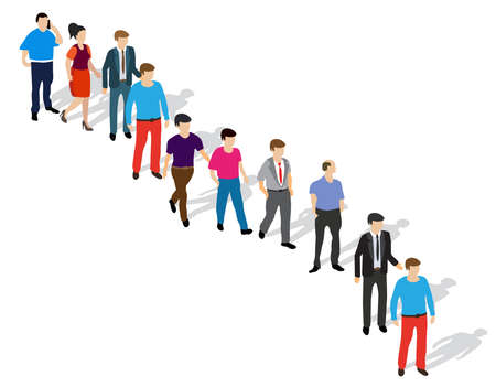 A queue of people waiting for their turn standing on the street for design and business conceptual...