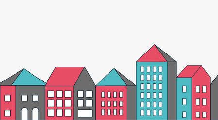 Vector silhouettes of city buildings in the flat style. Lifestyle set illustration of urban lifeのイラスト素材
