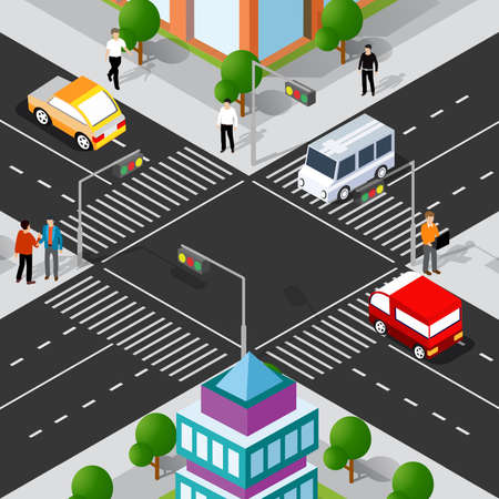 Road top view with highways many different vehicles.のイラスト素材