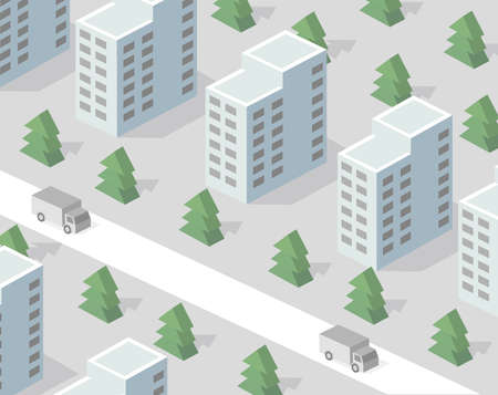 Isometric view of the city. Collection of houses 3D illustration