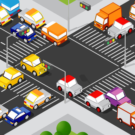 Lifestyle crossroads illustration of the city block with peopleのイラスト素材