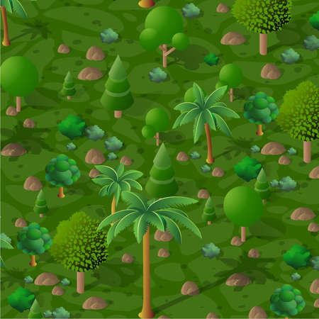 Nature forest landscape of isometric illustration with green treeのイラスト素材